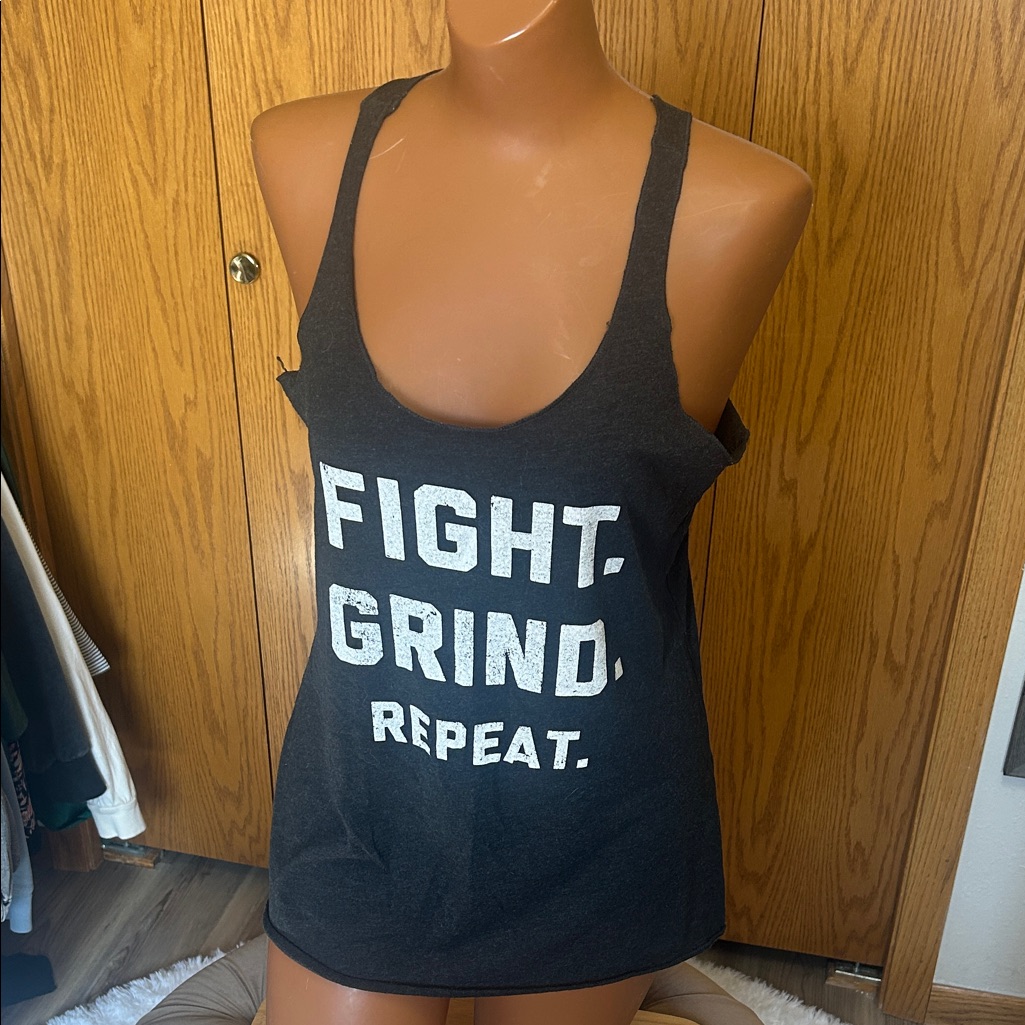 Black Graphic Racerback Tank Top - Fight. Grind. Repeat.